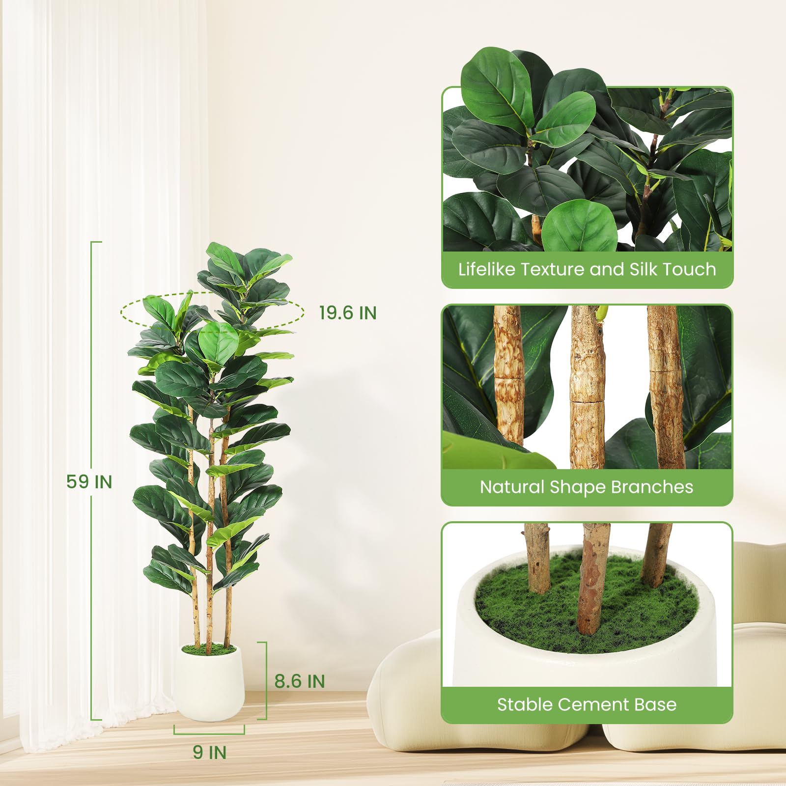 Artificial Fiddle Leaf Fig Tre - Rubber Plant Ficus recension och pris